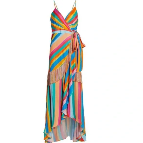 NWT farm rio striped scarf wrap maxi dress in rainbow - Picture 5 of 11